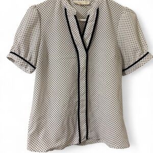 Polka Dot Blouse with Black Trim